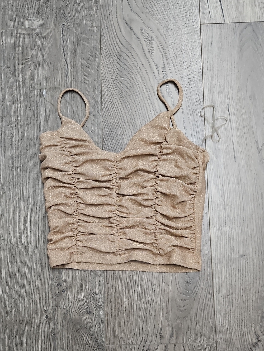 Ruched Metallic Beige Crop Cami Top